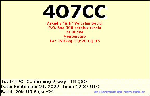 QSL de 4O7CC