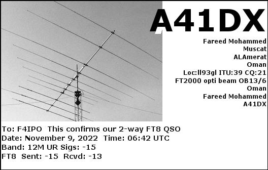 QSL de A41DX