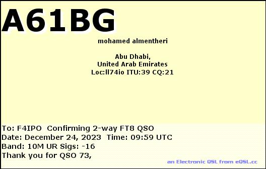 QSL de A61BG