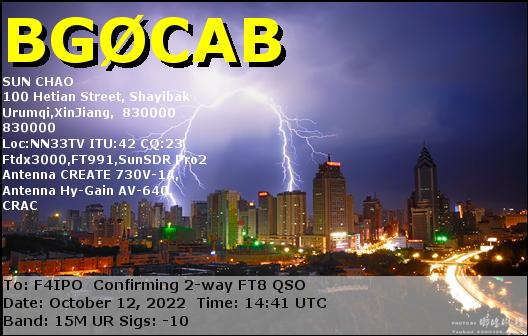 QSL de BG0CAB