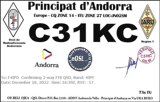 QSL de C31KC