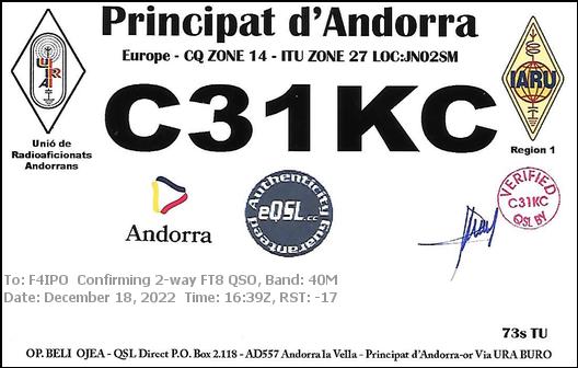 QSL de C31KC