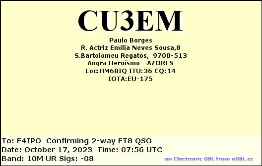 QSL de CU3EM