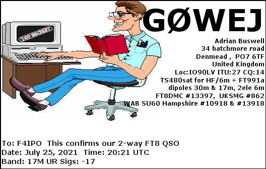 QSL de G0WEJ