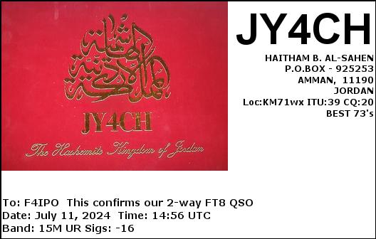 QSL de JY4CH