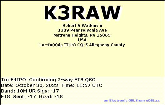 QSL de K3RAW