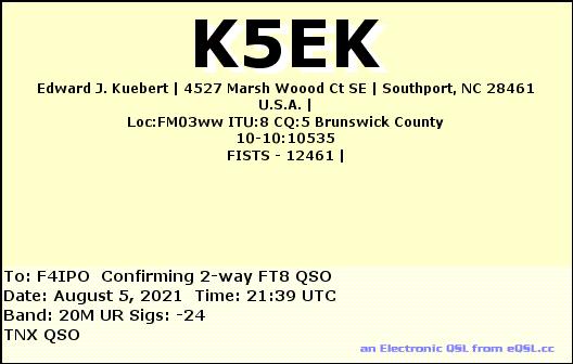 QSL de K5EK