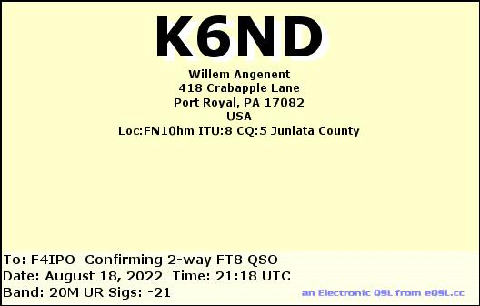 QSL de K6ND