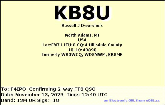 QSL de KB8U