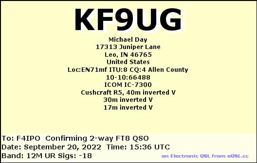 QSL de KF9UG