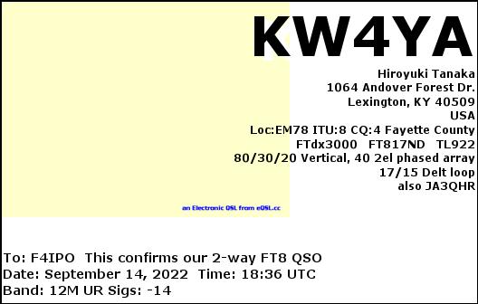 QSL de KW4YA