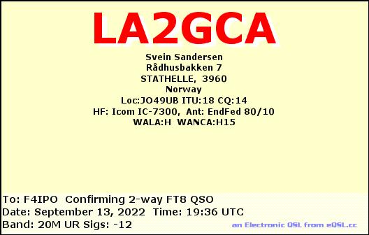 QSL de LA2GCA