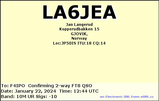 QSL de LA6JEA