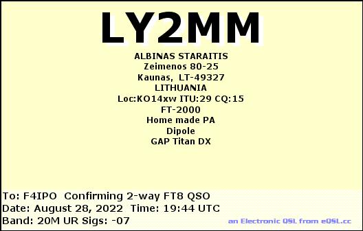 QSL de LY2MM