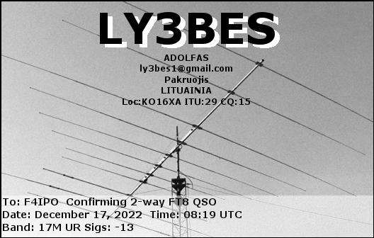 QSL de LY3BES