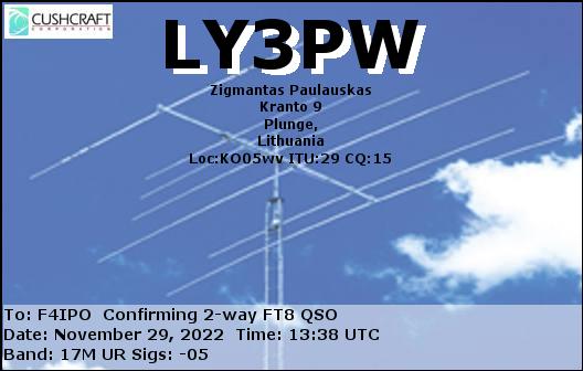 QSL de LY3PW