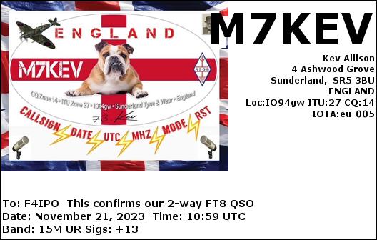 QSL de M7KEV