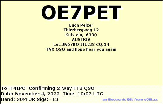 QSL de OE7PET