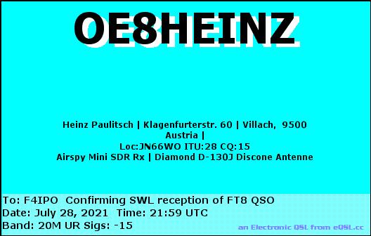 QSL de OE8HEINZ