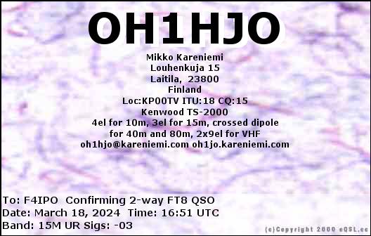 QSL de OH1HJO