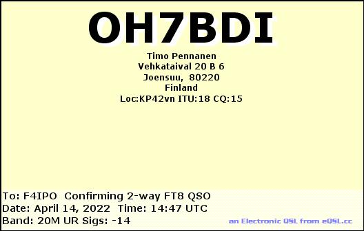 QSL de OH7BDI