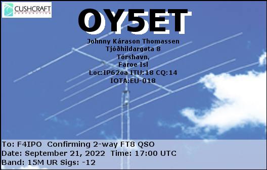 QSL de OY5ET