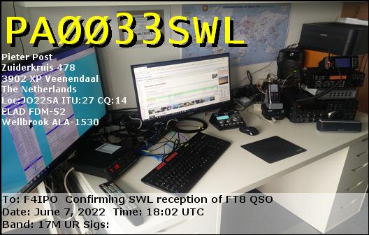 QSL de PA0033SWL