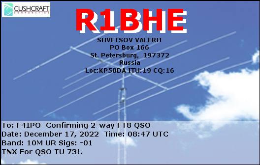 QSL de R1BHE