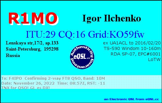 QSL de R1MO