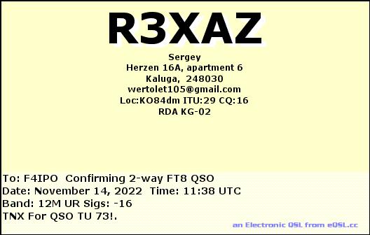 QSL de R3XAZ