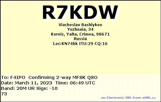 QSL de R7KDW