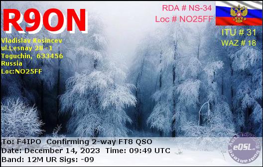 QSL de R9ON