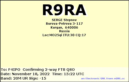 QSL de R9RA