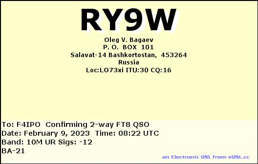 QSL de RY9W