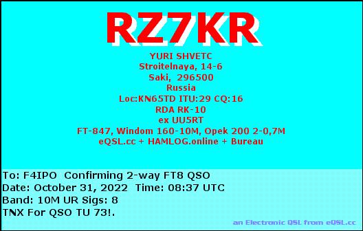 QSL de RZ7KR