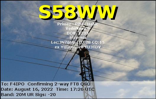 QSL de S58WW