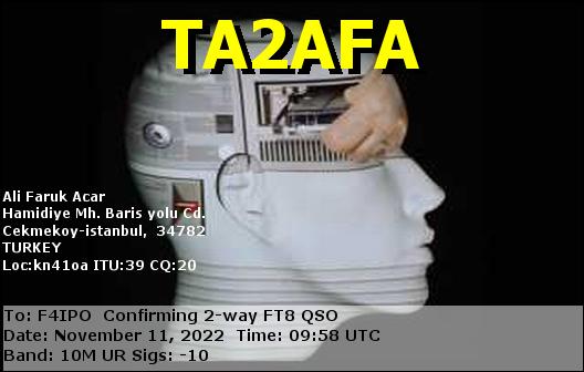 QSL de TA2AFA