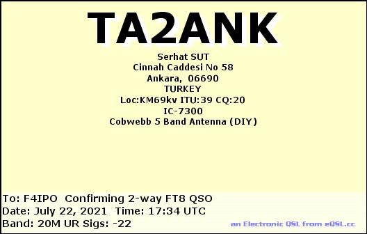 QSL de TA2ANK