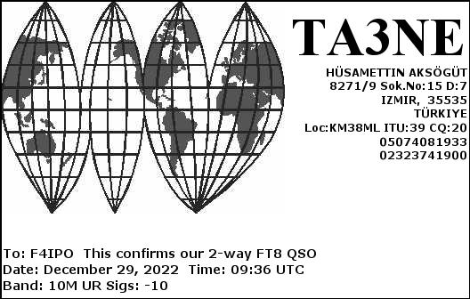 QSL de TA3NE