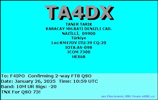 QSL de TA4DX