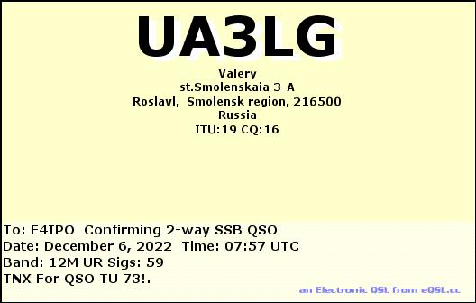 QSL de UA3LG