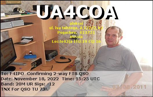 QSL de UA4COA