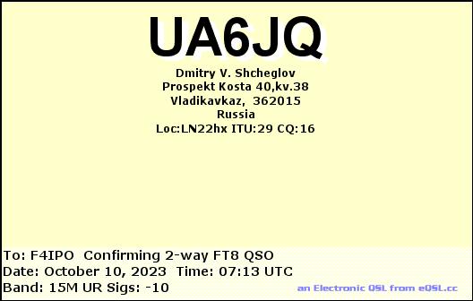 QSL de UA6JQ