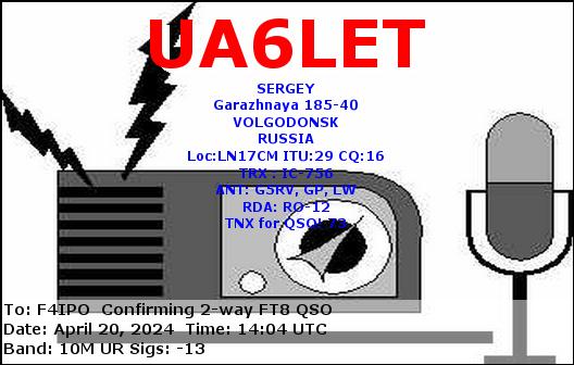 QSL de UA6LET