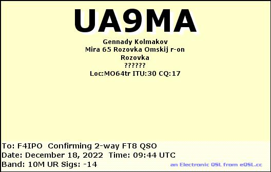 QSL de UA9MA