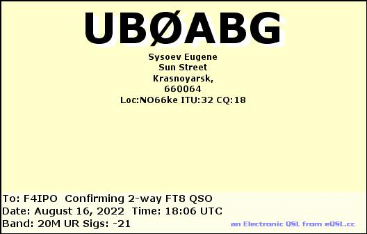 QSL de UB0ABG