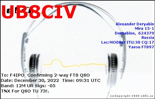 QSL de UB8CIV