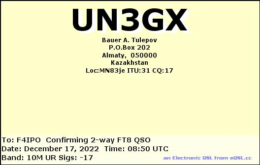 QSL de UN3GX