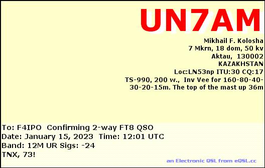 QSL de UN7AM