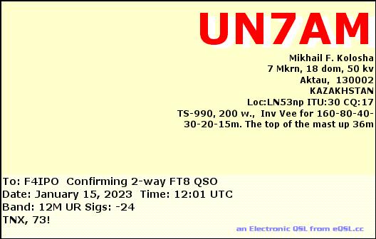 QSL de UN7AM